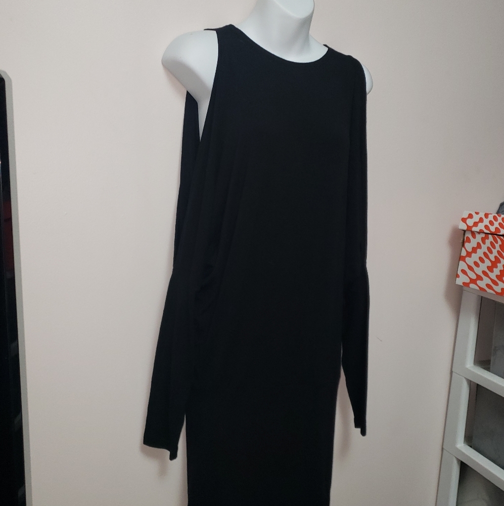 Guess Jeans Black Cold Shoulder Open Back Shift Dress S NWT